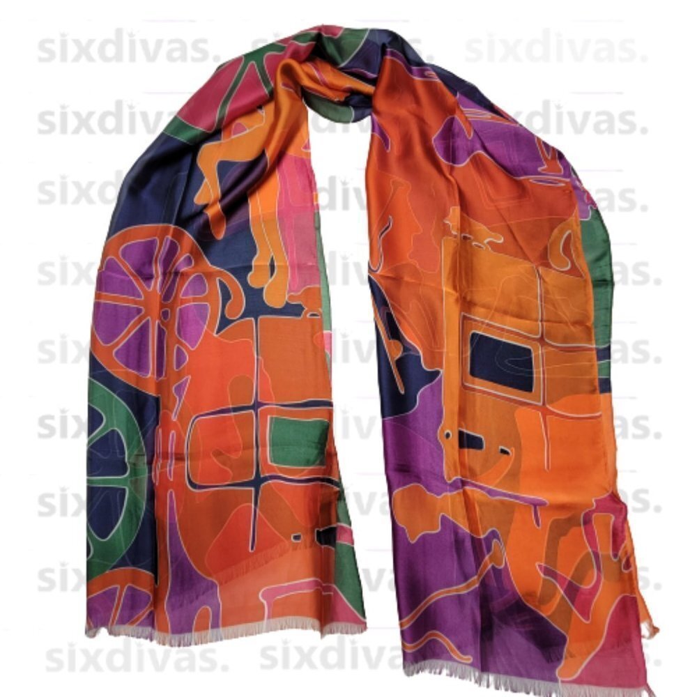 COLORFUL Silk Rectangular Scarf - Picture 3 of 7